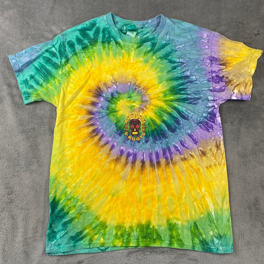 Colortone Graphic Tee Mens L Multicolor‎ Rhythm & Roots Tie Dye Skull Goth Artsy